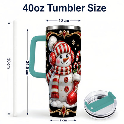 #pl[40oz|Green] Snowman Candy Cane 40oz Tumbler, Christmas Stainless Steel Travel Cup