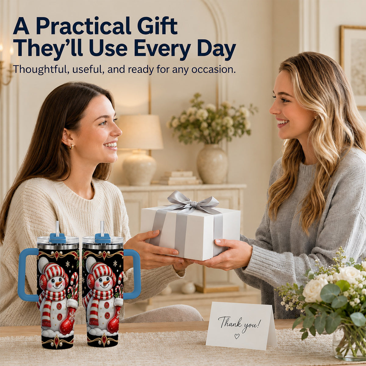 #pl[40oz|Blue] Snowman Candy Cane 40oz Tumbler, Christmas Stainless Steel Travel Cup