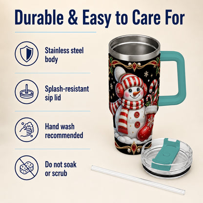 #pl[40oz|Green] Snowman Candy Cane 40oz Tumbler, Christmas Stainless Steel Travel Cup