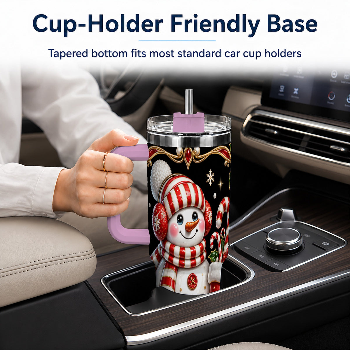 #pl[40oz|Pink] Snowman Candy Cane 40oz Tumbler, Christmas Stainless Steel Travel Cup