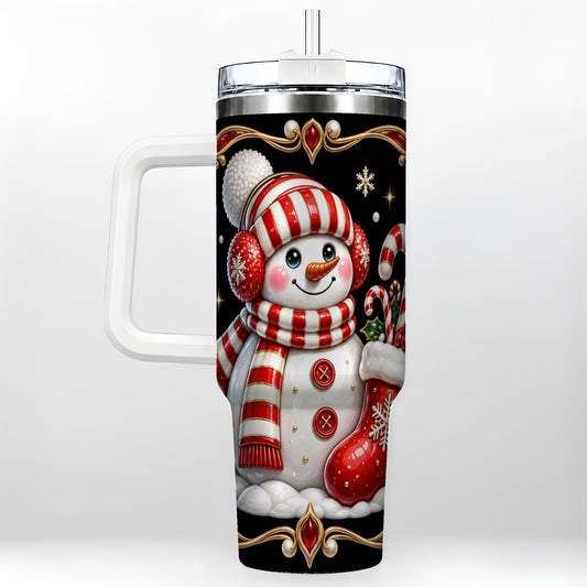 Snowman Candy Cane 40oz Tumbler, Christmas Stainless Steel Travel Cup