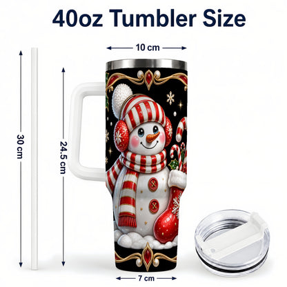 #pl[40oz|White] Snowman Candy Cane 40oz Tumbler, Christmas Stainless Steel Travel Cup