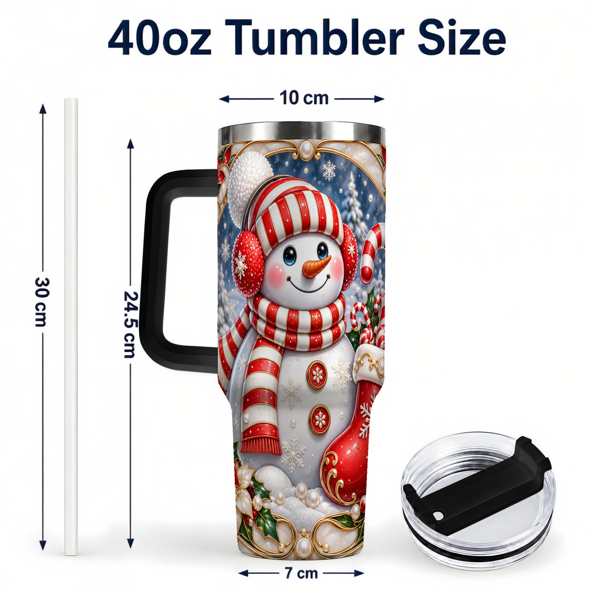#pl[40oz|Black] Snowman Stocking 40oz Tumbler, Christmas Stainless Steel Travel Cup