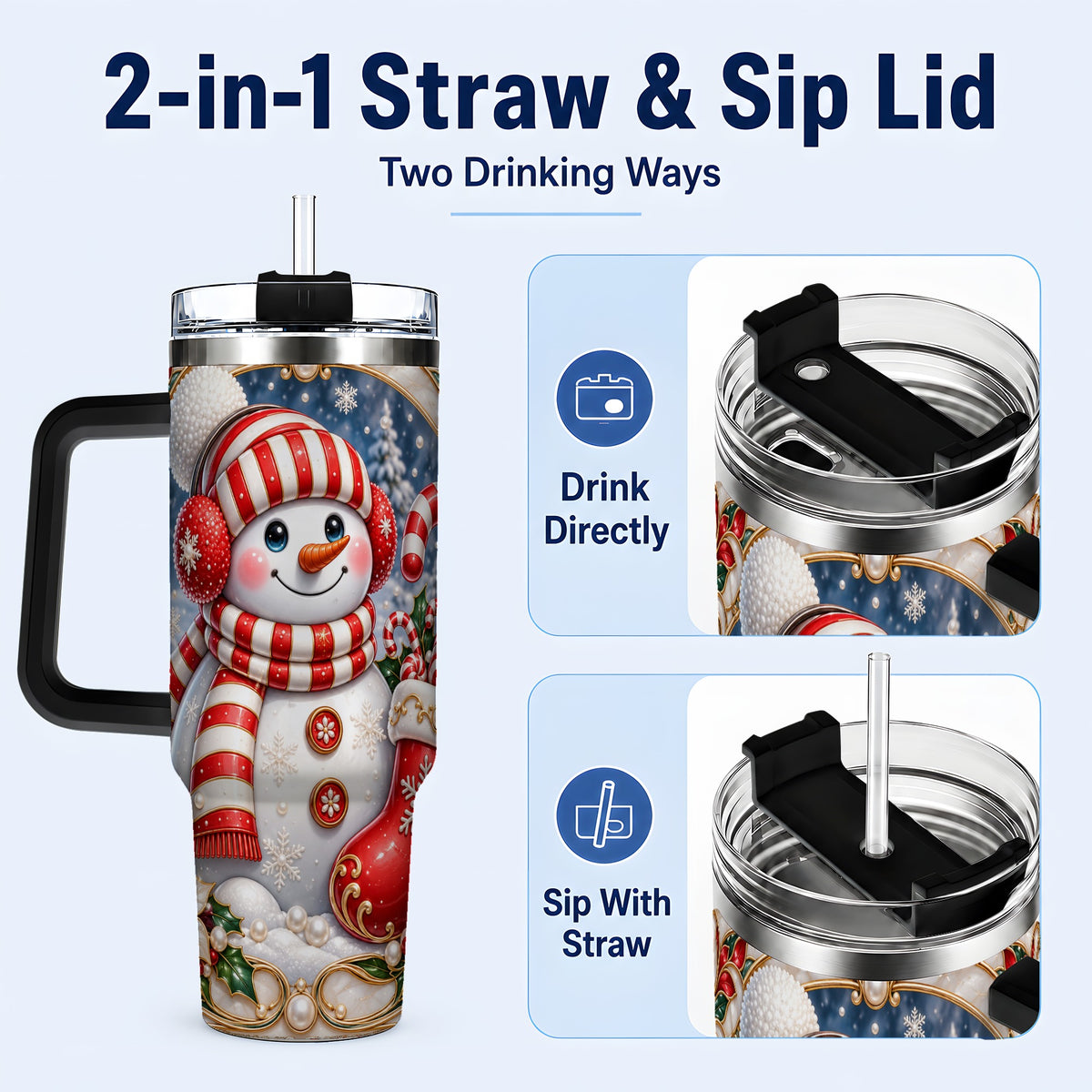 #pl[40oz|Black] Snowman Stocking 40oz Tumbler, Christmas Stainless Steel Travel Cup