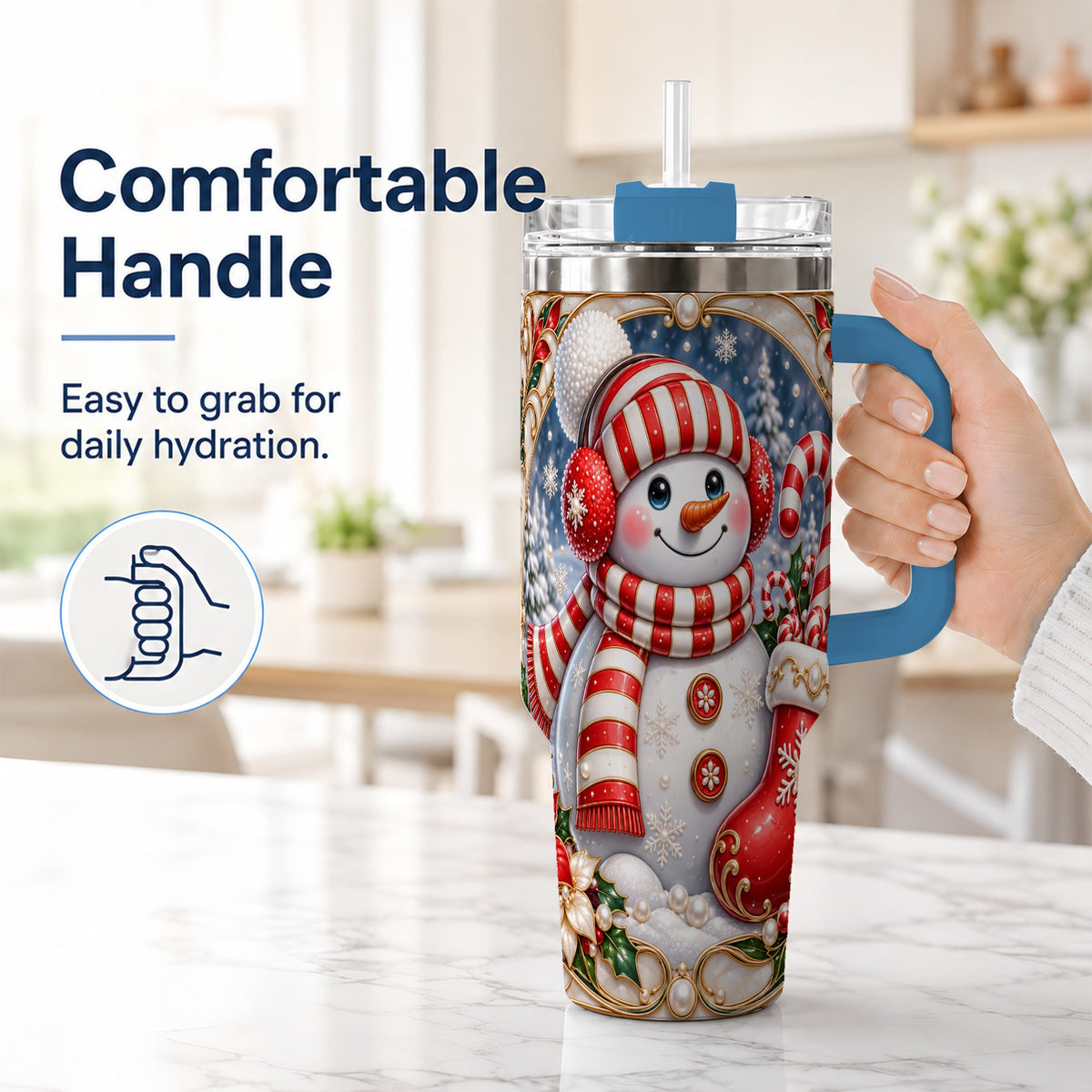#pl[40oz|Blue] Snowman Stocking 40oz Tumbler, Christmas Stainless Steel Travel Cup