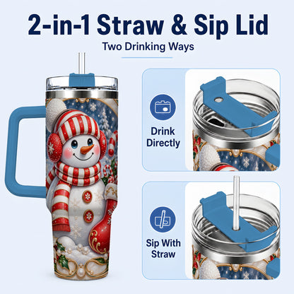 #pl[40oz|Blue] Snowman Stocking 40oz Tumbler, Christmas Stainless Steel Travel Cup