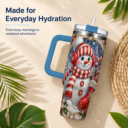 #pl[40oz|Blue] Snowman Stocking 40oz Tumbler, Christmas Stainless Steel Travel Cup