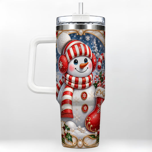 Snowman Stocking 40oz Tumbler, Christmas Stainless Steel Travel Cup