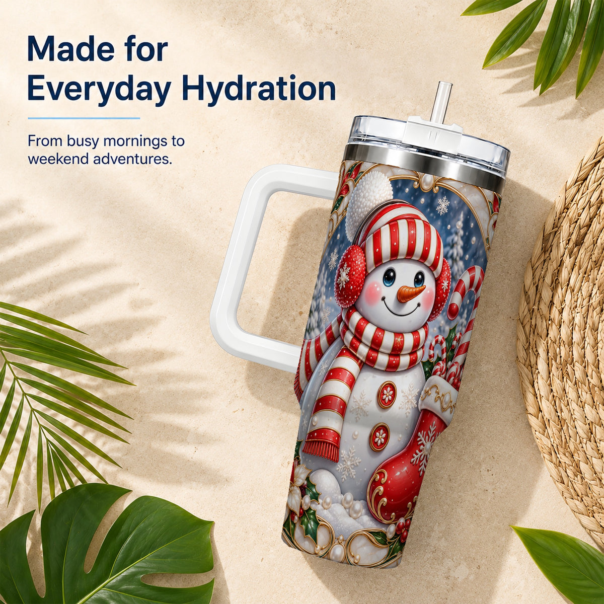 #pl[40oz|White] Snowman Stocking 40oz Tumbler, Christmas Stainless Steel Travel Cup
