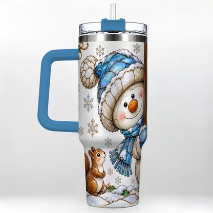 #pl[40oz|Blue] Snowman Squirrel 40oz Tumbler, Winter Woodland Stainless Steel Travel Cup
