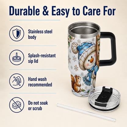 #pl[40oz|Black] Snowman Squirrel 40oz Tumbler, Winter Woodland Stainless Steel Travel Cup
