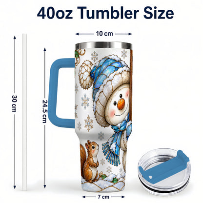 #pl[40oz|Blue] Snowman Squirrel 40oz Tumbler, Winter Woodland Stainless Steel Travel Cup