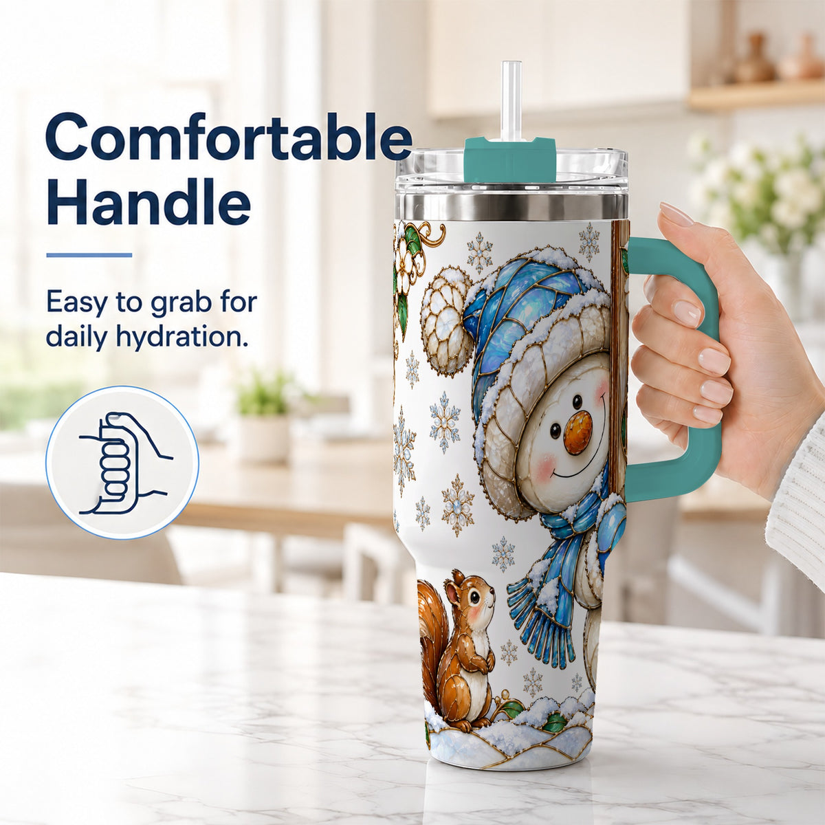 #pl[40oz|Green] Snowman Squirrel 40oz Tumbler, Winter Woodland Stainless Steel Travel Cup