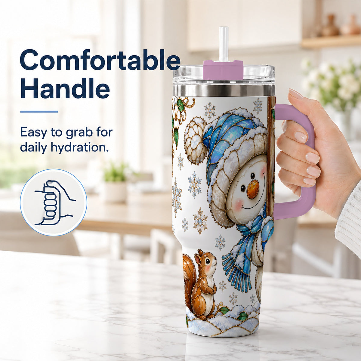 #pl[40oz|Pink] Snowman Squirrel 40oz Tumbler, Winter Woodland Stainless Steel Travel Cup