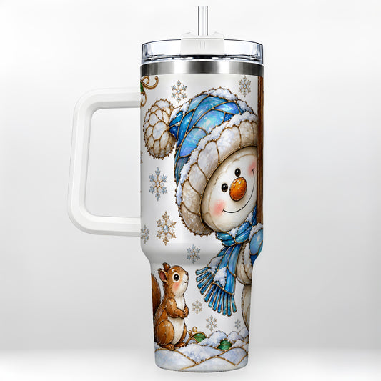 Snowman Squirrel 40oz Tumbler, Winter Woodland Stainless Steel Travel Cup