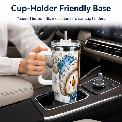#pl[40oz|White] Snowman Squirrel 40oz Tumbler, Winter Woodland Stainless Steel Travel Cup