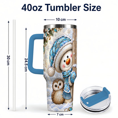 #pl[40oz|Blue] Snowman Owl 40oz Tumbler, Winter Woodland Stainless Steel Travel Cup