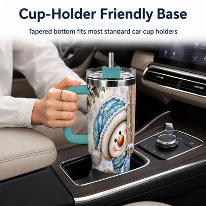 #pl[40oz|Green] Snowman Owl 40oz Tumbler, Winter Woodland Stainless Steel Travel Cup