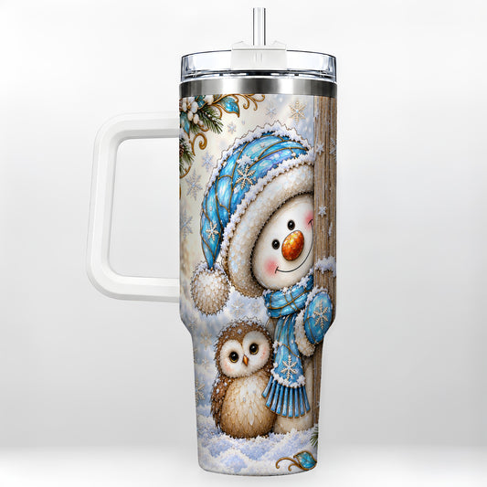 Snowman Owl 40oz Tumbler, Winter Woodland Stainless Steel Travel Cup