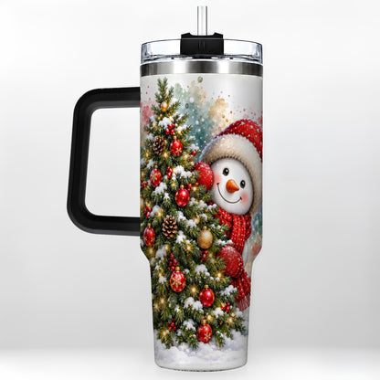 #pl[40oz|Black] Christmas Tree Snowman 40oz Tumbler with Handle, Holiday Travel Cup