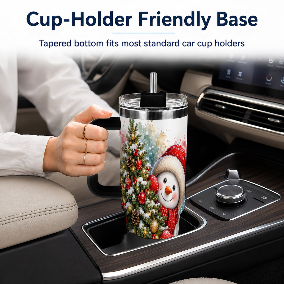 #pl[40oz|Black] Christmas Tree Snowman 40oz Tumbler with Handle, Holiday Travel Cup