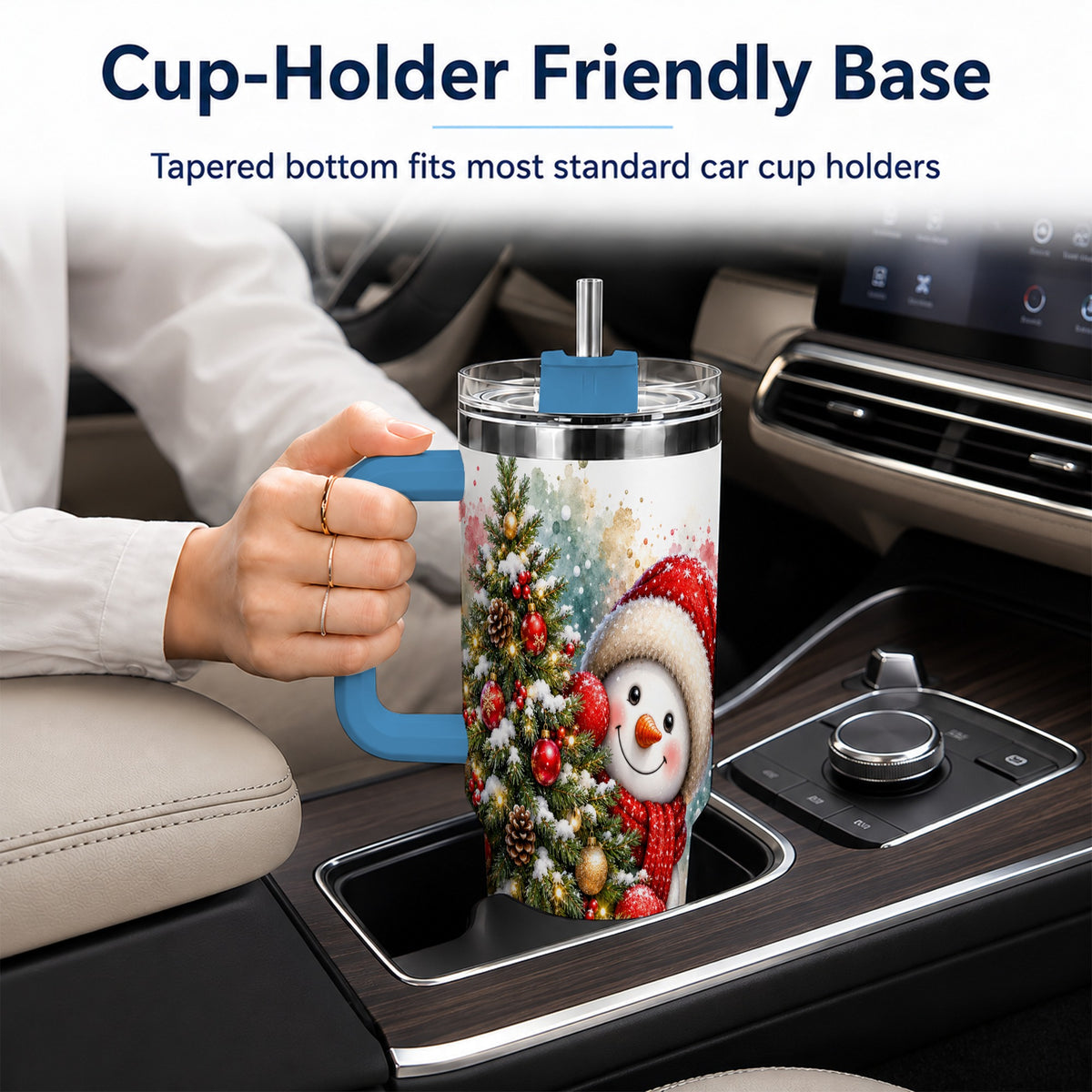 #pl[40oz|Blue] Christmas Tree Snowman 40oz Tumbler with Handle, Holiday Travel Cup
