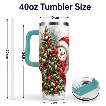 #pl[40oz|Green] Christmas Tree Snowman 40oz Tumbler with Handle, Holiday Travel Cup