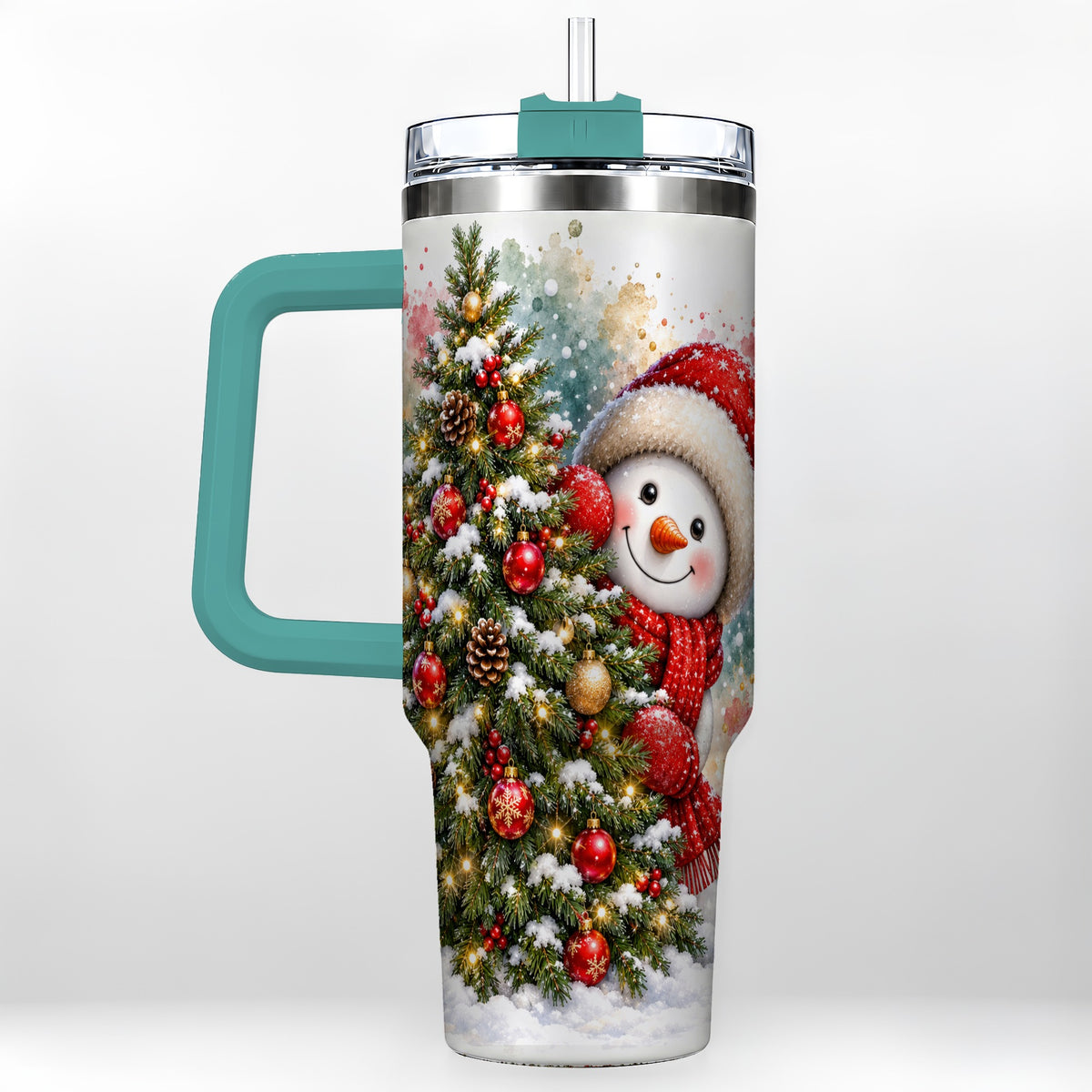 #pl[40oz|Green] Christmas Tree Snowman 40oz Tumbler with Handle, Holiday Travel Cup
