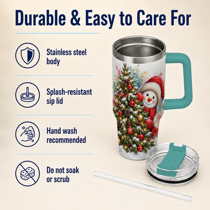 #pl[40oz|Green] Christmas Tree Snowman 40oz Tumbler with Handle, Holiday Travel Cup