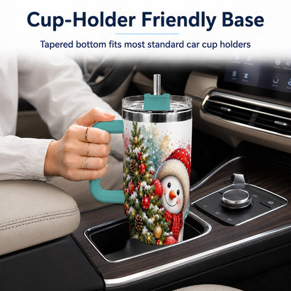 #pl[40oz|Green] Christmas Tree Snowman 40oz Tumbler with Handle, Holiday Travel Cup