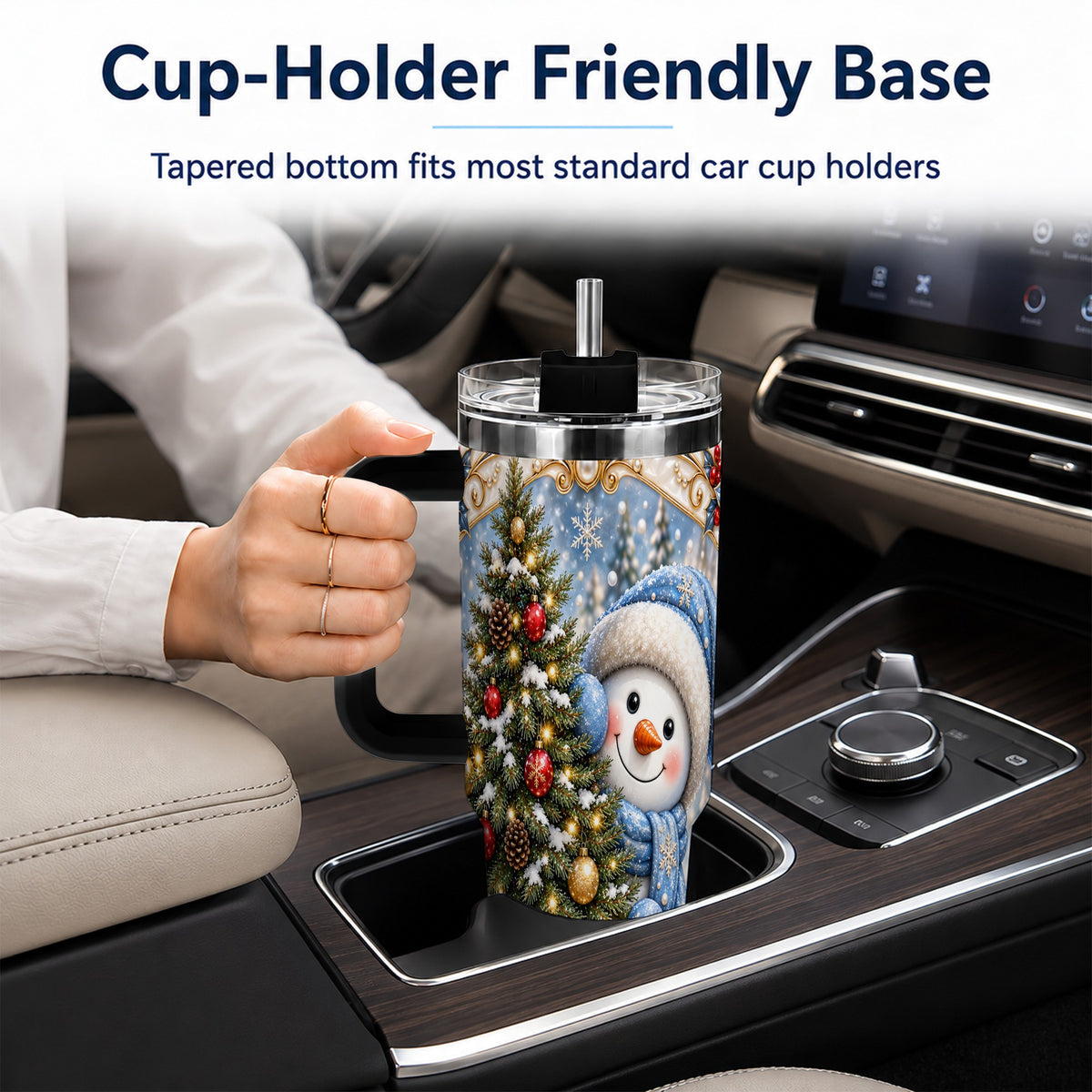 #pl[40oz|Black] Blue Winter Snowman 40oz Tumbler with Handle, Holiday Stainless Steel Cup