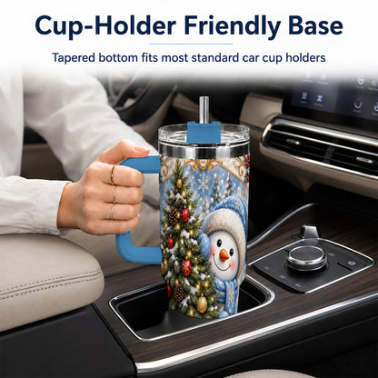 #pl[40oz|Blue] Blue Winter Snowman 40oz Tumbler with Handle, Holiday Stainless Steel Cup