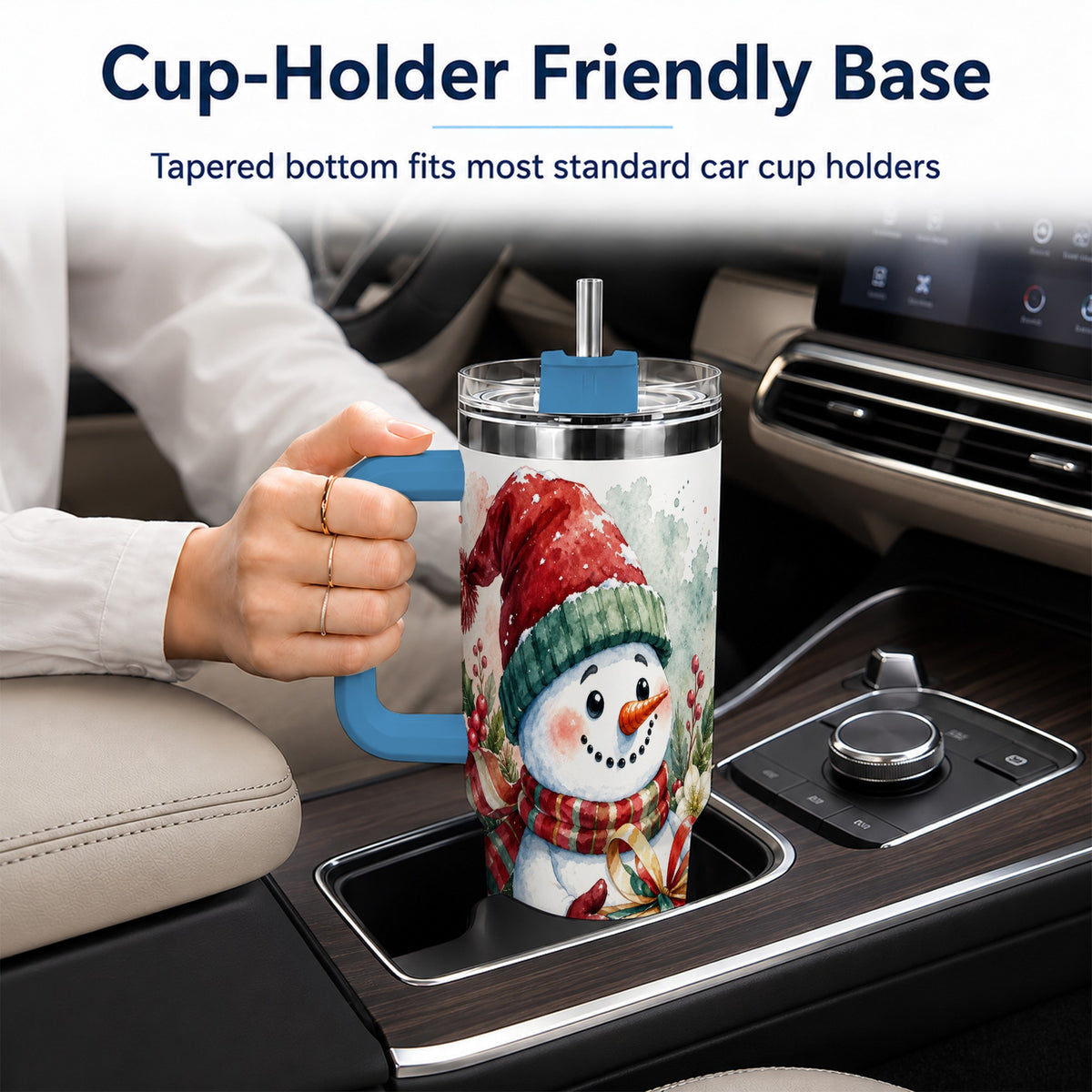 #pl[40oz|Blue] Christmas Present Snowman 40oz Tumbler with Handle, Holiday Travel Cup