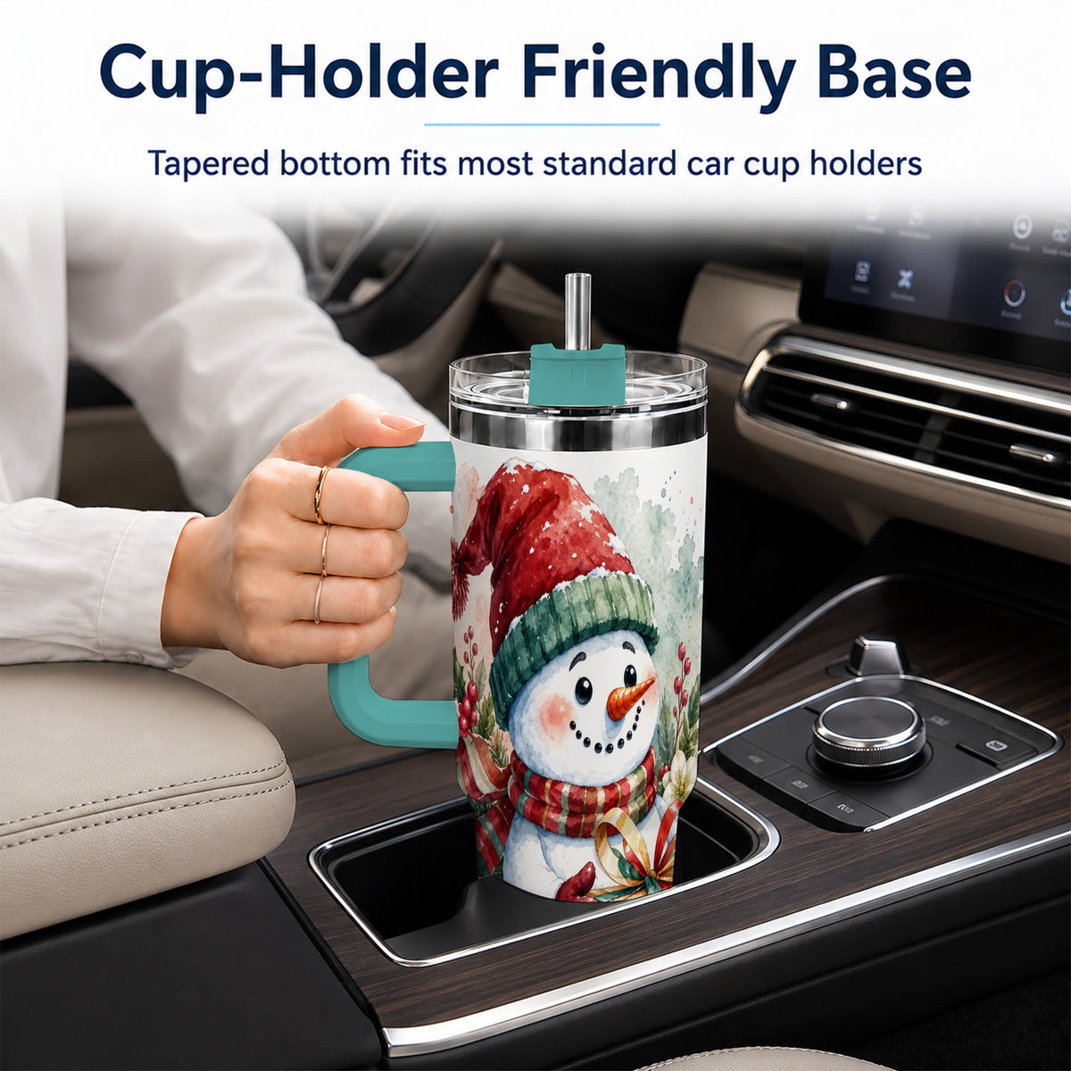 #pl[40oz|Green] Christmas Present Snowman 40oz Tumbler with Handle, Holiday Travel Cup