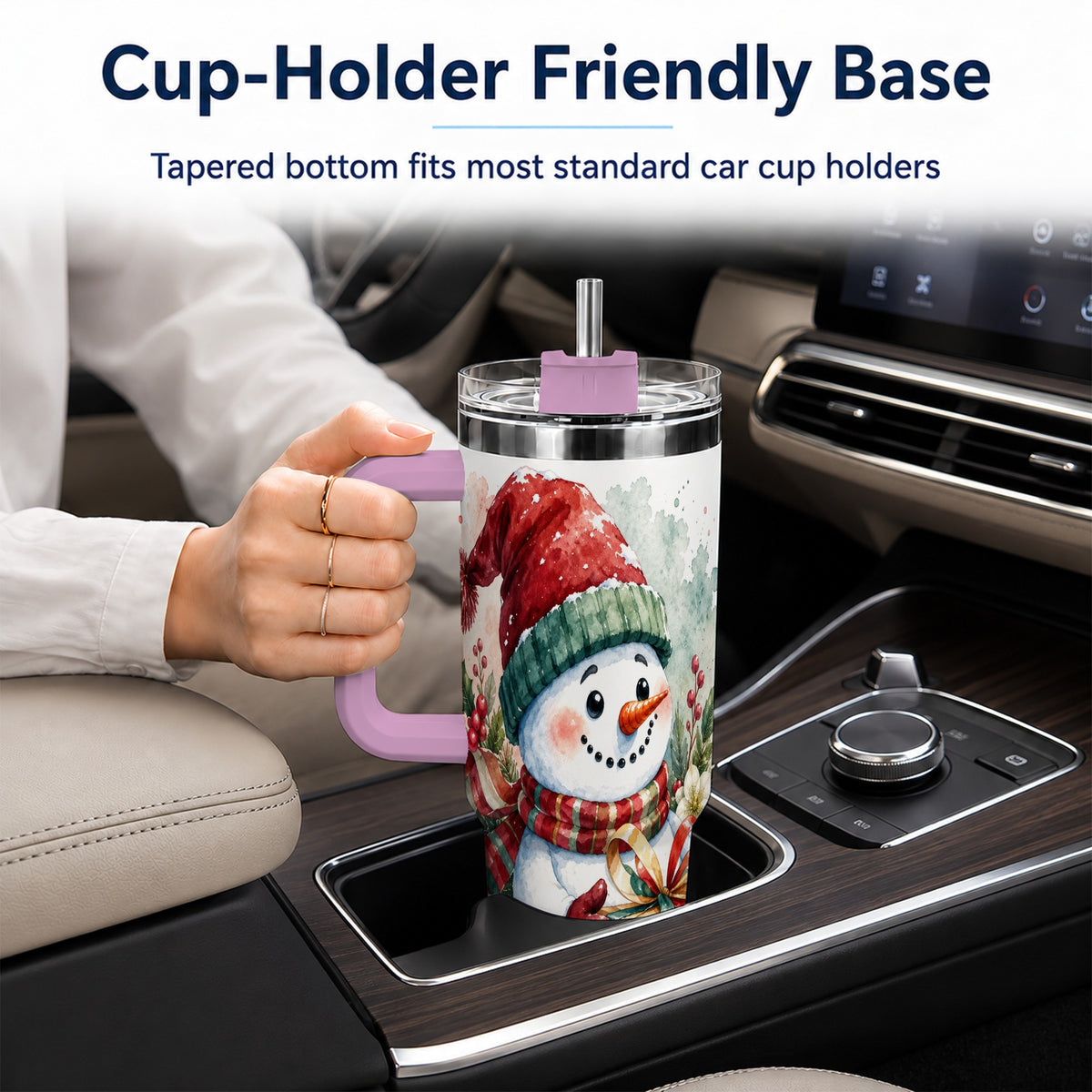 #pl[40oz|Pink] Christmas Present Snowman 40oz Tumbler with Handle, Holiday Travel Cup