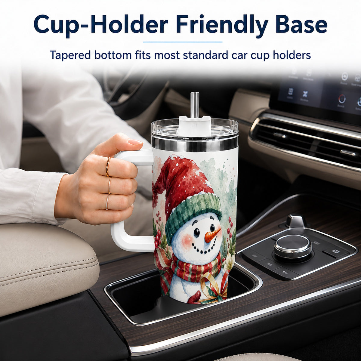 #pl[40oz|White] Christmas Present Snowman 40oz Tumbler with Handle, Holiday Travel Cup