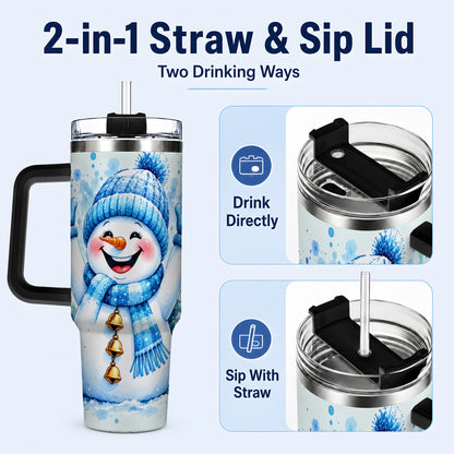 #pl[40oz|Black] Cheerful Blue Snowman 40oz Tumbler with Handle, Winter Travel Cup