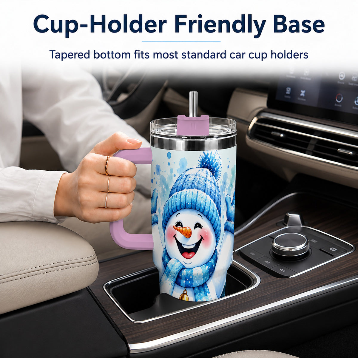 #pl[40oz|Pink] Cheerful Blue Snowman 40oz Tumbler with Handle, Winter Travel Cup
