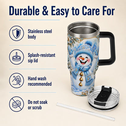 #pl[40oz|Black] Cheerful Snowman 40oz Tumbler with Handle, Winter Stainless Steel Tumbler