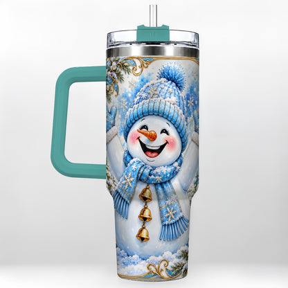 #pl[40oz|Green] Cheerful Snowman 40oz Tumbler with Handle, Winter Stainless Steel Tumbler