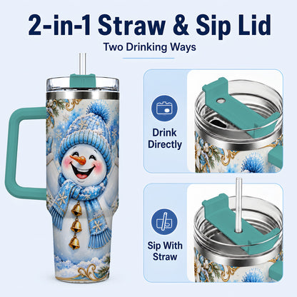 #pl[40oz|Green] Cheerful Snowman 40oz Tumbler with Handle, Winter Stainless Steel Tumbler