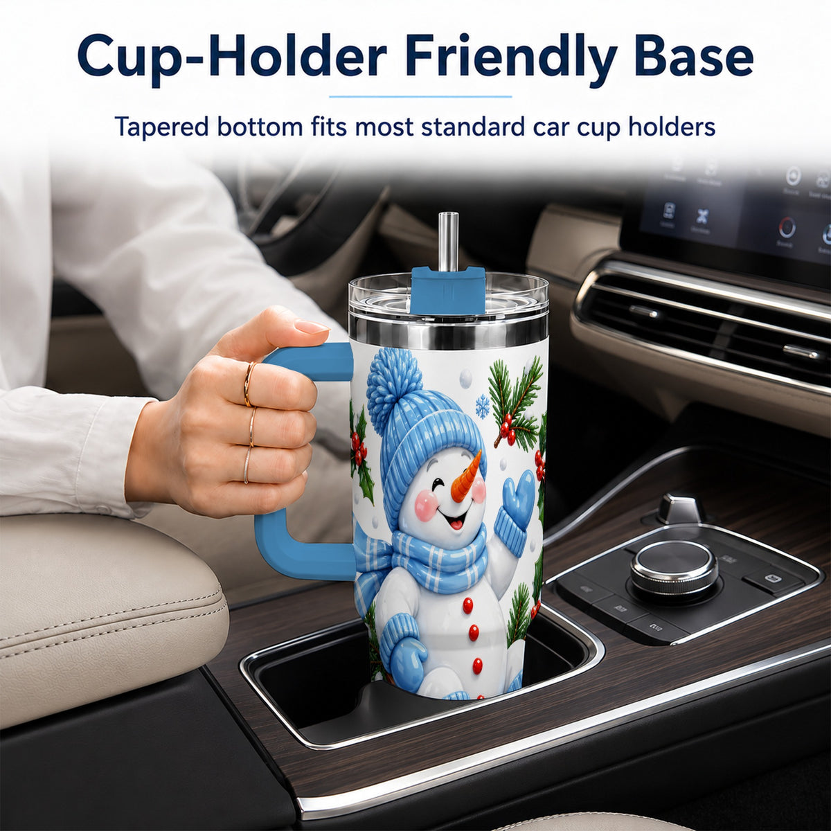 #pl[40oz|Blue] Sledding Snowman 40oz Tumbler with Handle, Winter Stainless Steel Tumbler