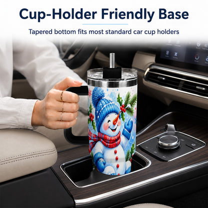 #pl[40oz|Black] Watercolor Snowman 40oz Tumbler with Handle, Winter Steel Tumbler