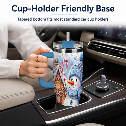 #pl[40oz|Blue] Blue Snowman 40oz Tumbler with Handle, Jeweled Winter Stainless Steel Cup