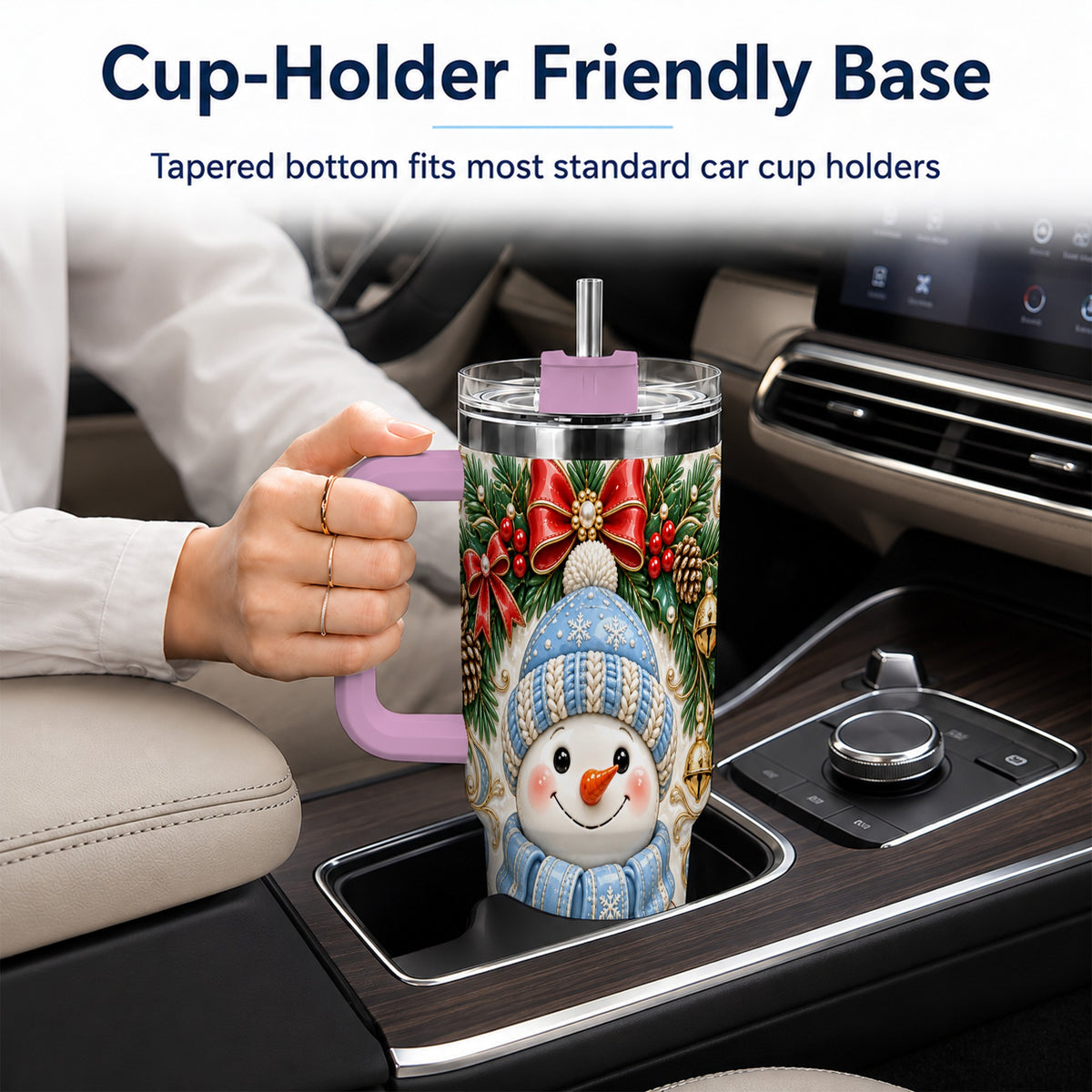 #pl[40oz|Pink] Blue Knit Snowman 40oz Tumbler with Handle, Winter Steel Travel Cup
