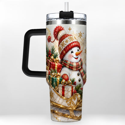 #pl[40oz|Black] Snowman Sleigh 40oz Tumbler with Handle, Holiday Stainless Steel Travel Cup
