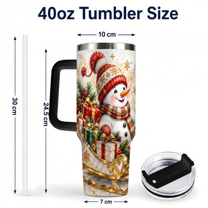 #pl[40oz|Black] Snowman Sleigh 40oz Tumbler with Handle, Holiday Stainless Steel Travel Cup