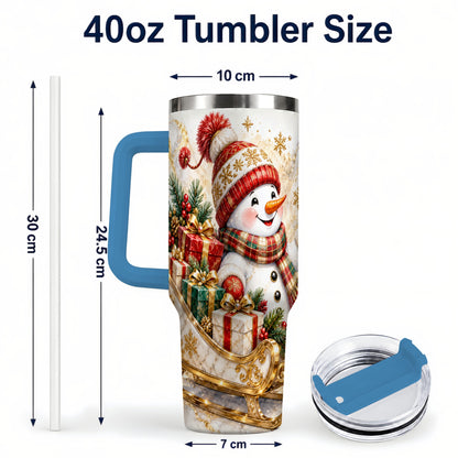 #pl[40oz|Blue] Snowman Sleigh 40oz Tumbler with Handle, Holiday Stainless Steel Travel Cup