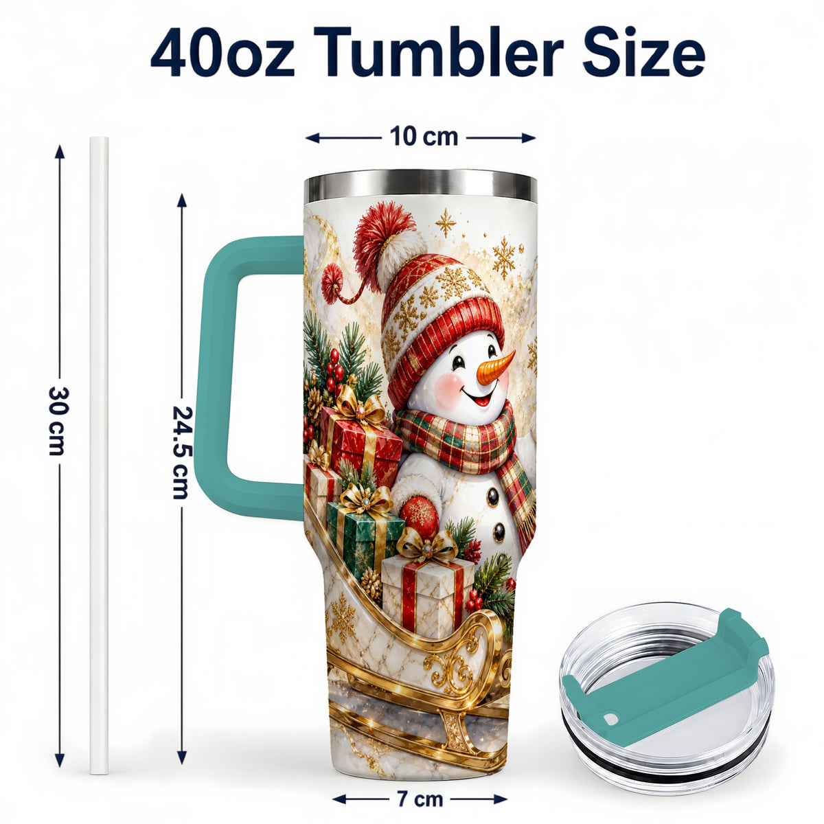 #pl[40oz|Green] Snowman Sleigh 40oz Tumbler with Handle, Holiday Stainless Steel Travel Cup