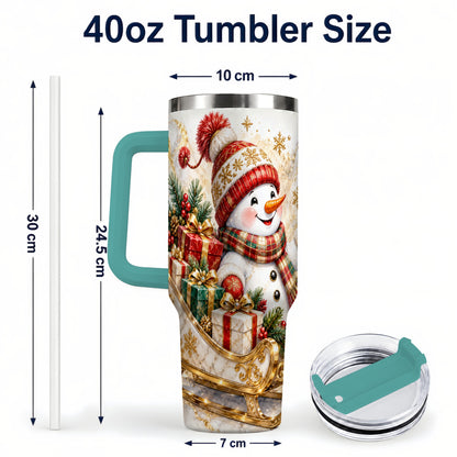#pl[40oz|Green] Snowman Sleigh 40oz Tumbler with Handle, Holiday Stainless Steel Travel Cup